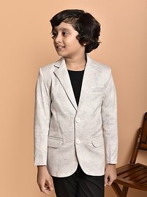 PRINT CULTR Boys Self Design Single Breasted Party Blazer (Beige)