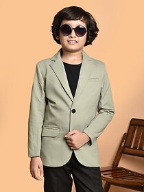 PRINT CULTR Boys Solid Single Breasted Party Blazer (Light Green)