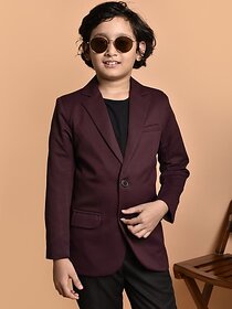 PRINT CULTR Boys Solid Single Breasted Party Blazer (Maroon)