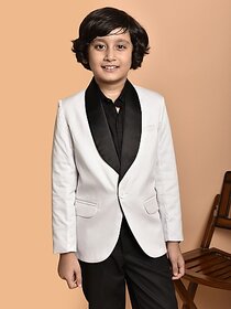 PRINT CULTR Boys Solid Single Breasted Party Blazer (White)