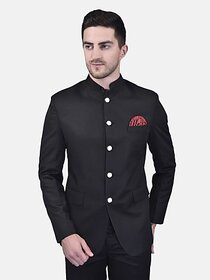 Print Cultr Solid Mandarin Festive & Wedding Men Blazer (Black)