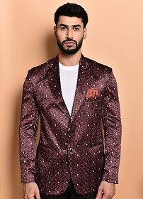 Print Cultr Printed Mandarin Festive & Wedding Men Blazer (Brown)