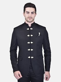 PrintCultr Solid Mandarin Festive & Wedding Men Blazer (Black)