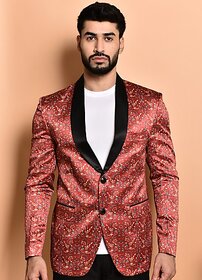 PrintCultr Printed Mandarin Festive & Wedding Men Blazer (Maroon)