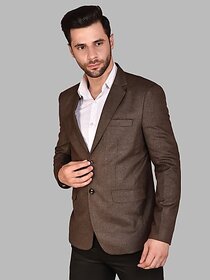 PrintCultr Men Solid Single Breasted Formal Blazer (Brown)