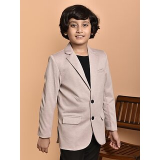 PrintCultr Boys Solid Single Breasted Party Blazer (Beige)