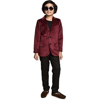 PrintCultr Boys Solid Single Breasted Party Blazer (Maroon)