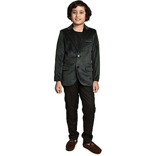 PRINT CULTR Boys Solid Single Breasted Party Blazer (Green)