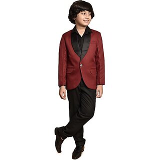 PRINT CULTR Boys Solid Single Breasted Party Blazer (Maroon)