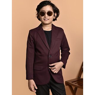 PrintCultr Boys Solid Single Breasted Party Blazer (Maroon)