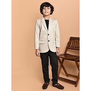 PrintCultr Boys Solid Single Breasted Party Blazer (Beige)