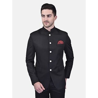 PrintCultr Solid Mandarin Festive & Wedding Men Blazer (Black)