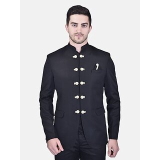PrintCultr Solid Mandarin Festive & Wedding Men Blazer (Black)