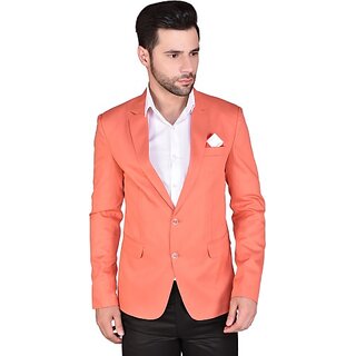                       PrintCultr PrintCultr Men Solid Single Breasted Festive & Wedding Blazer (Orange)                                              
