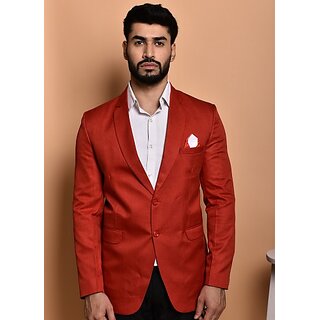                       PrintCultr PrintCultr Men Solid Single Breasted Casual Blazer (Red)                                              
