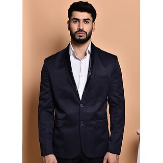                       PrintCultr PrintCultr Men Solid Single Breasted Formal Blazer (Dark Blue)                                              
