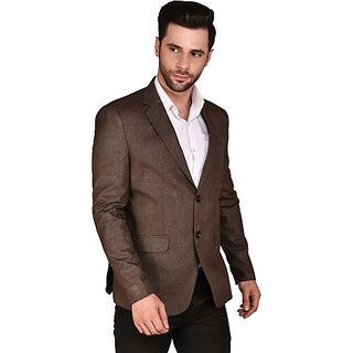                       PrintCultr Solid Single Breasted Festive & Wedding Men Blazer (Brown)                                              