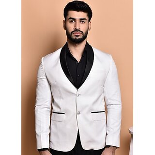                       PrintCultr PrintCultr Men Solid Single Breasted Festive & Wedding Blazer (White)                                              