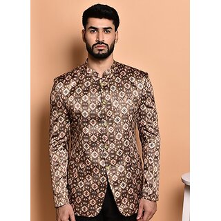                       PrintCultr PrintCultr Men Printed Single Breasted Casual Blazer (Brown)                                              