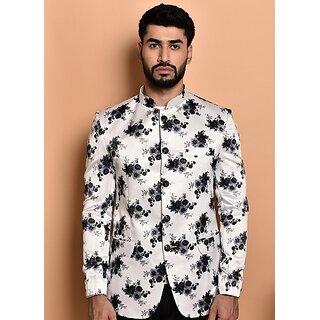                       PrintCultr PrintCultr Men Printed Single Breasted Casual Blazer (White, Black)                                              