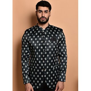                       PrintCultr Printed Mandarin Festive & Wedding Men Blazer (Green)                                              