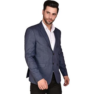                       PrintCultr Solid Single Breasted Festive & Wedding Men Blazer (Dark Blue)                                              