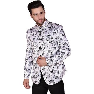                       PrintCultr Printed Single Breasted Festive & Wedding Men Blazer (White)                                              