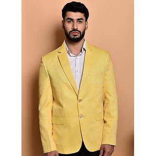                       PrintCultr PrintCultr Men Solid Single Breasted Casual Blazer (Yellow)                                              