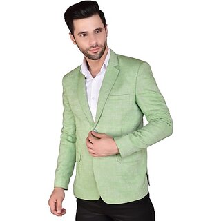                       PrintCultr PrintCultr Men Solid Single Breasted Festive & Wedding Blazer (Light Green)                                              