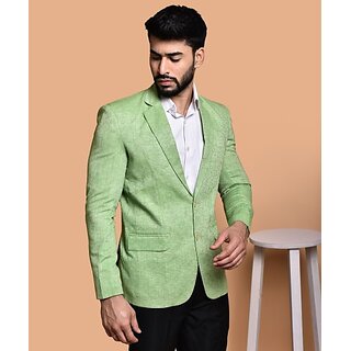                      PrintCultr PrintCultr Men Solid Single Breasted Casual Blazer (Green)                                              