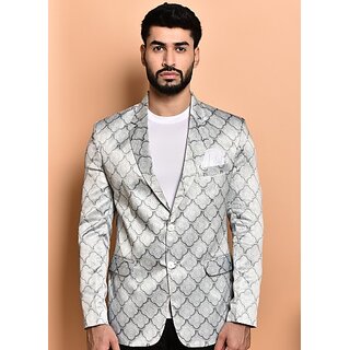                       PrintCultr PrintCultr Men Printed Single Breasted Casual Blazer (Silver)                                              