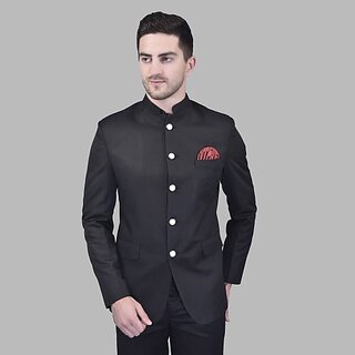                       PrintCultr Men Solid Mandarin Casual Blazer (Black)                                              
