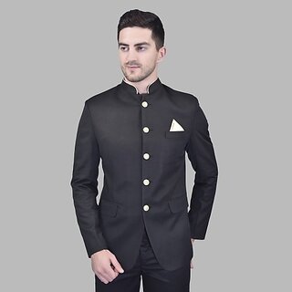                       PrintCultr Men Solid Mandarin Casual Blazer (Black)                                              
