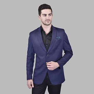                       PrintCultr Men Solid Single Breasted Casual Blazer (Dark Blue)                                              