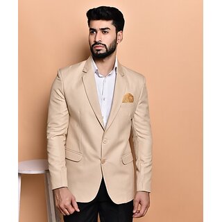                       PrintCultr PrintCultr Men Solid Single Breasted Casual Blazer (Beige)                                              