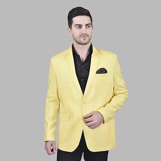                      PrintCultr Men Solid Single Breasted Casual Blazer (Yellow)                                              