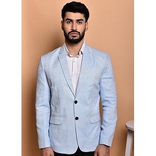                       PrintCultr PrintCultr Men Solid Single Breasted Casual Blazer (Blue)                                              