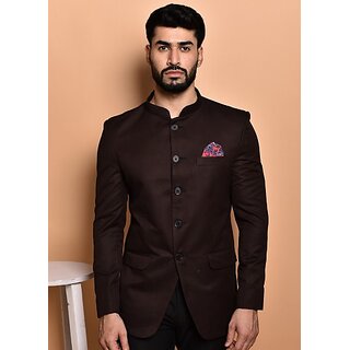                       PrintCultr Solid Mandarin Festive & Wedding Men Blazer (Brown)                                              