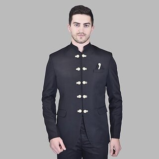                       PrintCultr Men Solid Mandarin Casual Blazer (Black)                                              