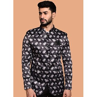                       PrintCultr Printed Mandarin Festive & Wedding Men Blazer (Black)                                              