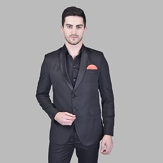                       PrintCultr Men Solid Single Breasted Casual Blazer (Black)                                              