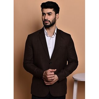                       PrintCultr PrintCultr Men Solid Single Breasted Casual Blazer (Brown)                                              