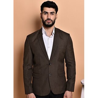                       PrintCultr PrintCultr Men Solid Single Breasted Casual Blazer (Brown)                                              