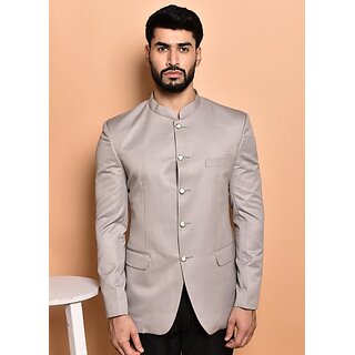                       PrintCultr Solid Mandarin Festive & Wedding Men Blazer (Grey)                                              