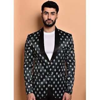                       PrintCultr PrintCultr Men Printed Single Breasted Casual Blazer (Green)                                              