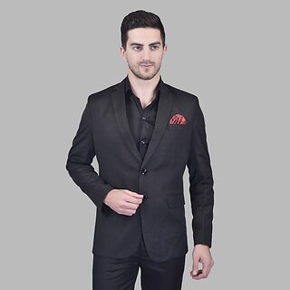                       PrintCultr Men Solid Single Breasted Casual Blazer (Black)                                              