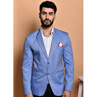                       PrintCultr PrintCultr Men Solid Single Breasted Casual Blazer (Blue)                                              