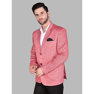                       PrintCultr Men Solid Single Breasted Casual Blazer (Pink)                                              