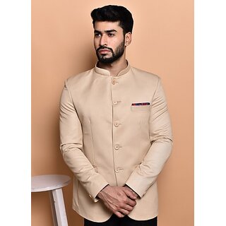                       PrintCultr Solid Mandarin Festive & Wedding Men Blazer (Beige)                                              