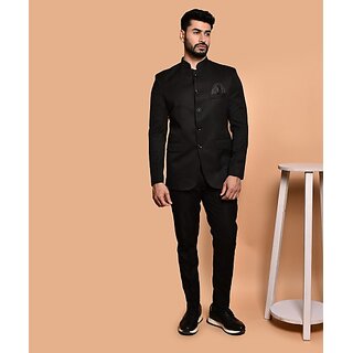                       PrintCultr Solid Mandarin Festive & Wedding Men Blazer (Black)                                              